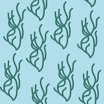 Algae in cartoon style. Seamless pattern. Vector illustration. Stock Illustration