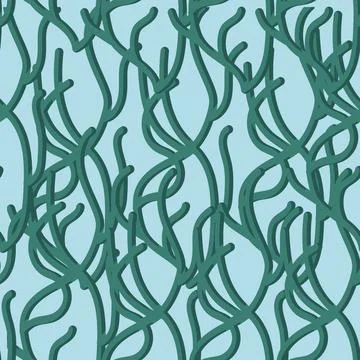 Algae in cartoon style. Seamless pattern. Vector illustration. Stock Illustration
