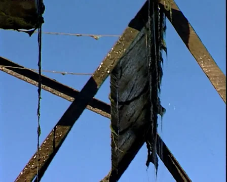 Algae-covered water wheel fin Stock Footage 34315591