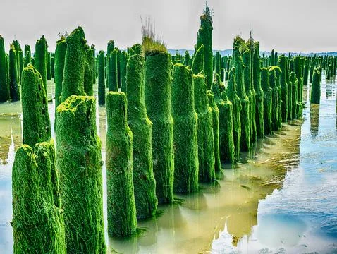 Algae Green Pilings Stock Photos