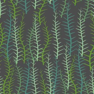 Algae seamless pattern. Green long Plant into  sea or a lake. Vector backgrou Stock Illustration