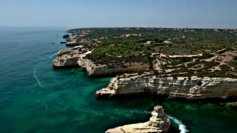 Algarve Coast between Praia da Marinha and Armacao de Pera, Algarve. Portugal Stock Footage 152267327