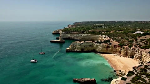 Algarve Coast between Praia da Marinha and Armacao de Pera, Algarve. Portugal Stock Footage 152331347
