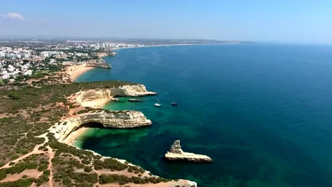 Algarve Coast between Praia da Marinha and Armacao de Pera, Algarve. Portugal Stock Footage 152744255