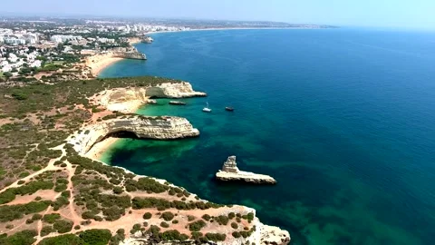 Algarve Coast between Praia da Marinha and Armacao de Pera, Algarve. Portugal Stock Footage 152747933