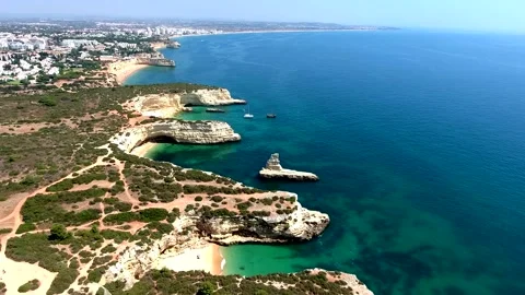 Algarve Coast between Praia da Marinha and Armacao de Pera, Algarve. Portugal Stock Footage 152757442
