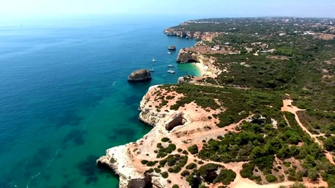 Algarve Coast between Praia da Marinha and Armacao de Pera, Algarve. Portugal Stock Footage 152787261