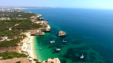 Algarve Coast between Praia da Marinha and Armacao de Pera, Algarve. Portugal Stock Footage 152804373