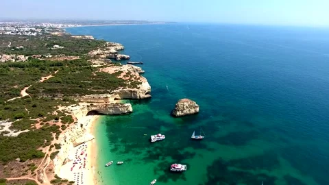 Algarve Coast between Praia da Marinha and Armacao de Pera, Algarve. Portugal Stock Footage 152808192