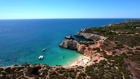 Algarve Coast between Praia da Marinha and Armacao de Pera, Algarve. Portugal Stock Footage 152813175