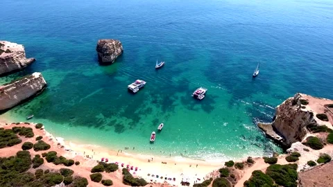 Algarve Coast between Praia da Marinha and Armacao de Pera, Algarve. Portugal Stock Footage 152818974