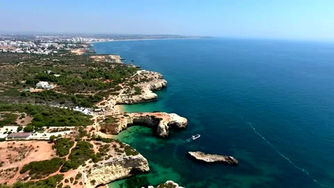 Algarve Coast between Praia da Marinha and Armacao de Pera, Algarve. Portugal Stock Footage 152852573