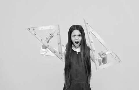 Algebra and geometry. kid study math. education. angle measurement. trigonometry Stock Photos