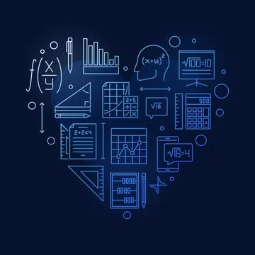 Algebra Learning Heart vector outline blue creative banner - I Love Science.. Stock Illustration