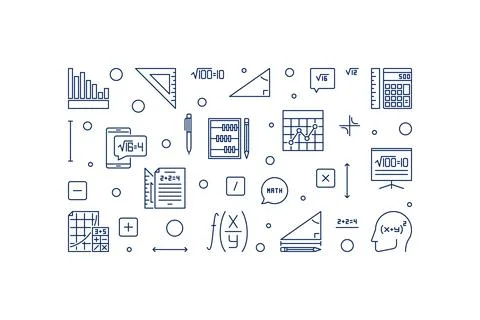 Algebra Learning vector thin line banner. Science and Math concept illustrati Stock Illustration