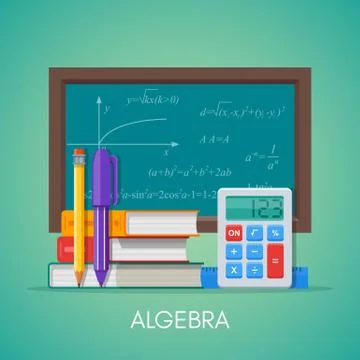 Algebra math science education concept vector poster in flat style design Stock Illustration
