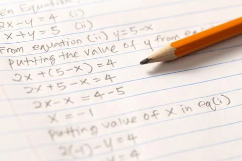 Algebra mathematic exercise test paper Stock Photos