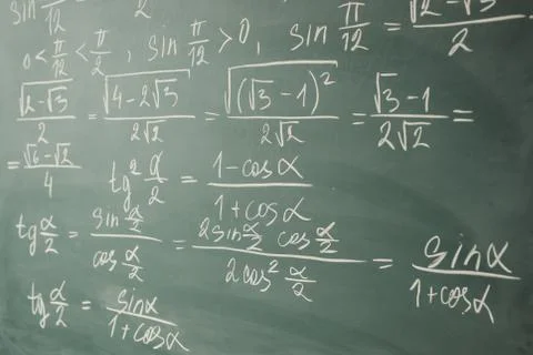 Algebra, mathematics. Trigonometry and elementary functions written on the Fotos de archivo