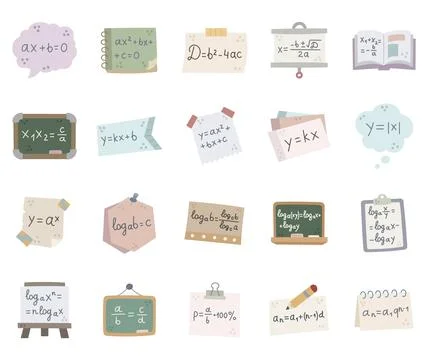 Algebra set featuring linear equation Stock Illustration