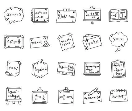 Algebra set featuring linear equation Stock Illustration