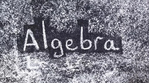 ALGEBRA text, word, chalk writing on the board. Algebra, learning, concept Stock Footage 279115384