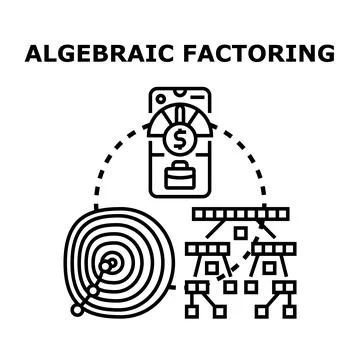Algebraic factoring analyzing business risk and financial goals concept Illustrazione stock