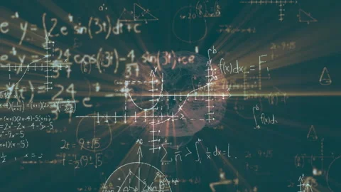 Algebraic formulas pulsing in teal forming 3D brain shape animating expressions Stock Footage 311883725