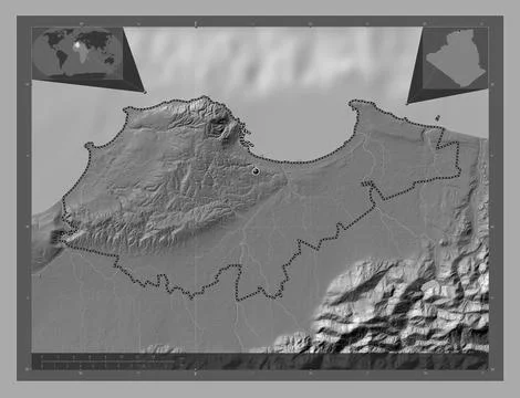 Alger, Algeria. Bilevel elevation map with lakes and rivers Illustrazione stock