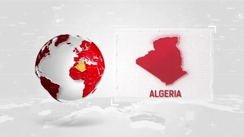 Algeria 4K Tech Map Beside Globe On White Background. Stock Footage 340013993