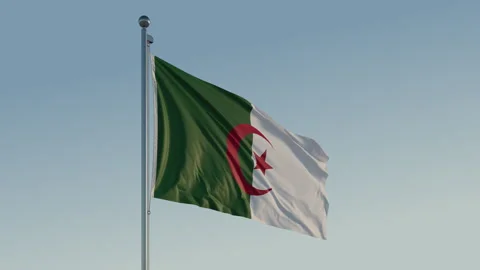 Algeria Algiers Flag Loop Cinematic Realistic Wide Blue Sky 스톡 동영상 300490101