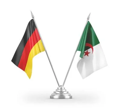 Algeria and Germany table flags isolated on white 3D rendering Stock Illustration