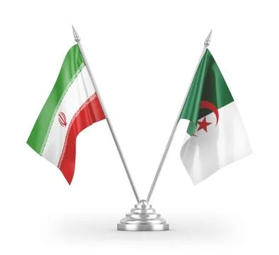 Algeria and Iran table flags isolated on white 3D rendering Stock Illustration