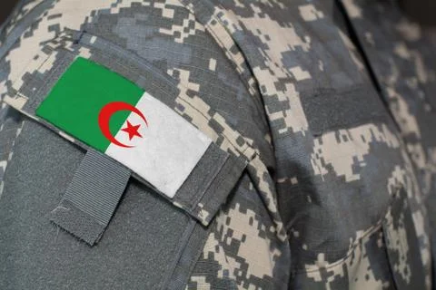 Algeria army uniform patch flag on soldiers arm. Military Concept Stock Illustration