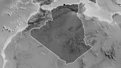 Algeria border shape overlay. Outlined. Grayscale. Stock Illustration