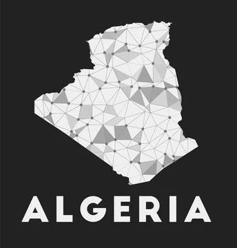 Algeria - communication network map of country. Algeria trendy geometric de.. Stock Photos