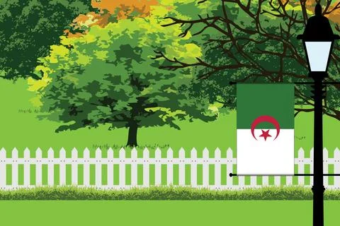 Algeria Day Trees Lamp Vector Illustration Stock Illustration