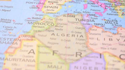 Algeria Defocus to Focus Horizontal World Map 5.4K Stock Footage Stock Footage 330209613