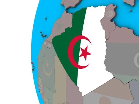 Algeria with flag on 3D globe Stock Illustration