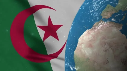 Algeria Flag and Algeria Map on Earth Globe 4K Stock Footage 220773845