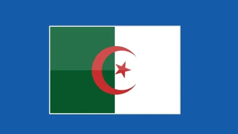 Algeria flag animation with sliding frame effect on a solid blue background Stock Footage 331197776