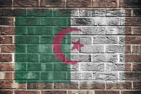 Algeria flag on a brick wall background Stock Illustration