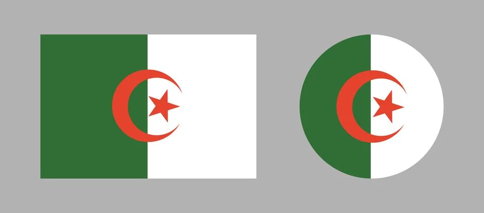 Algeria Flag circle, rectangle badges set. African Country flag banners Stock Illustration