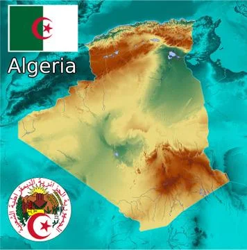 Algeria flag coat map Stock Illustration