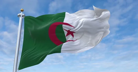 Algeria flag with flagpole waving in rolling clouds looping, 4K (Perfect Loop) Stock Footage 277162535