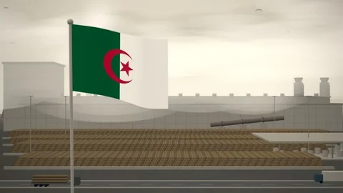 Algeria Flag Flying Over Paper Mill Log Yard seamless loop Stock Footage 345808792