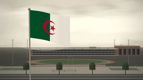 Algeria Flag Flying Over School Campus Running Track seamless loop Stock Footage 345808790