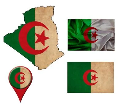 Algeria flag, map and map pointers イラスト素材