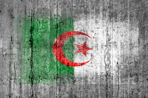 Algeria flag painted on background texture gray concrete Stock Photos