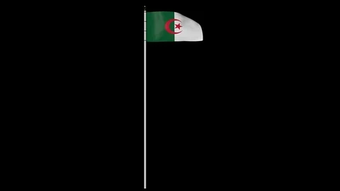 Algeria Flag on Pole with Alpha Channel 4K . Video stock 87292283