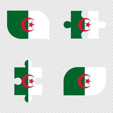Algeria Flag Rounded Shapes and Puzzle Set. Stock Illustration